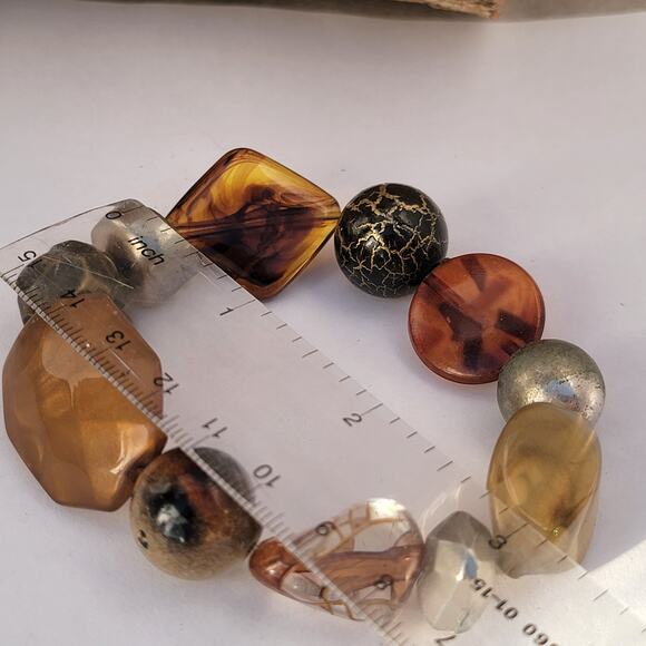 Vintage mixed bead bracelet brown gold eclectic 1980s statement jewelry - Picture 9 of 10